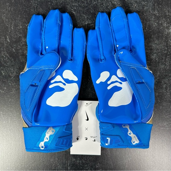 NIKE D TACK X OFF WHITE MENS FOOTBALL GLOVES SIZE LARGE BLUE KHAKI NEW - Picture 2 of 8